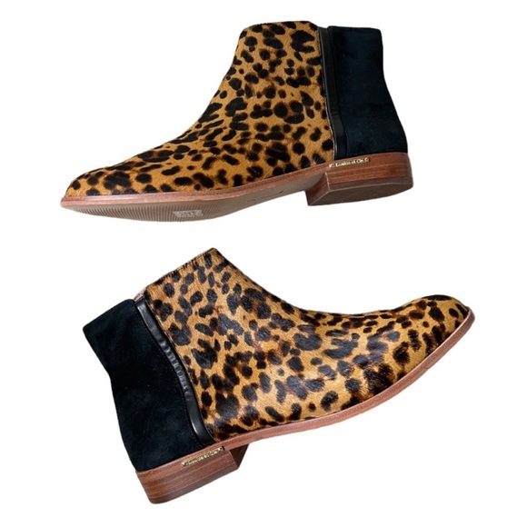 Louise et Cie Shoes - LOUISE ET CIE LEOPARD LEATHER SIDE ZIPPER ALMOND TOE ANKLE SHORT BOOTS